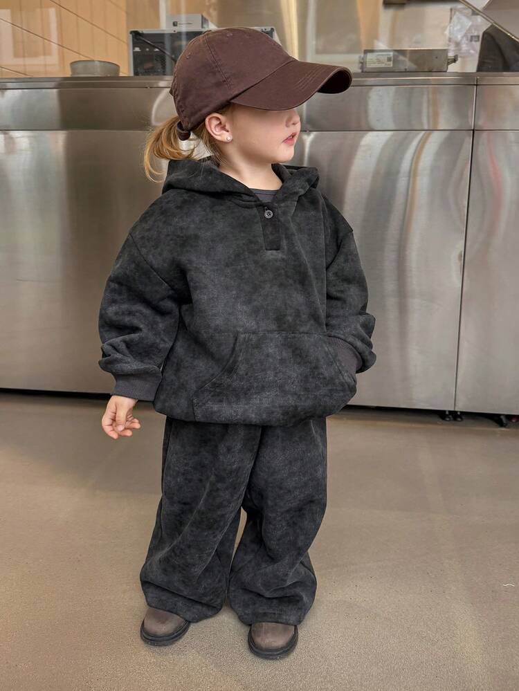 2pcs/Set Young Girls Ombre Washed Hoodie Top And Loose Sweatpants, Sweatsuit Set