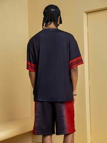 Felix The Cat X SHEIN Herrset med 1 set kortärmad t-shirt och shorts, bokstäver och tecknad grafik, V-ringad - Svart - Visa 2