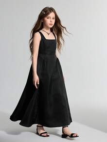 Ontre Vestido casual y elegante sin espalda con decoración de lazo para niña preadolescente - Negro - Ver 5