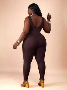 CurvyTilda Bộ đồ liền thân Slayr Basic Casual Co giãn, Đan cỡ lớn - màu nâu - Xem 2