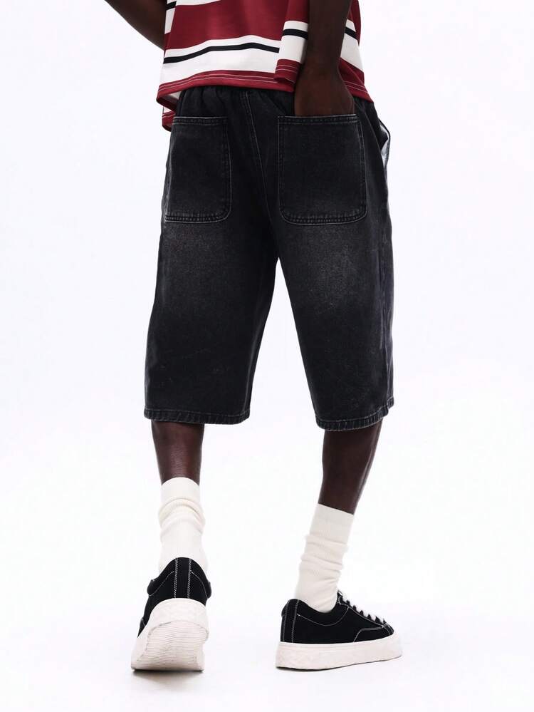 Relaxed Vintage Washed Denim Jorts With Pockets