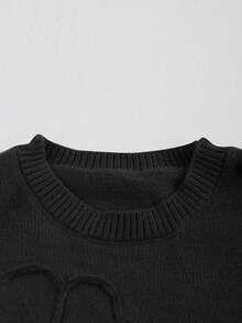 Franclia Plus Size Women's Black Sweater,Fashion Embroidered Pullover Top,Solid Color Autumn Jumper,Versatile Smart Casual Commuting & Vacation Pullover - Black - View 3