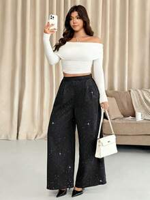 Vionelle Quần dài vải jacquard bụi phong cách Pháp thanh lịch dành cho nữ cỡ lớn, mùa thu/đông - màu đen - Xem 9