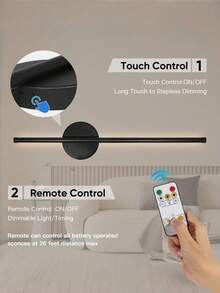 1 pieza Lámpara de pared negra moderna de 50 cm o 80 cm, tipo C, con instalación magnética, regulable y con temperatura de color ajustable para dormitorio, estudio, sala de estar y escalera - Multicolor - Ver 2