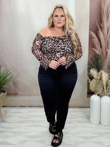 Hourglow Dollyholly86 Plus Size Autumn And Winter Women's Sexy Leopard Print Asymmetric One-Shoulder Long-Sleeved Bodysuit,Thanksgiving, New Year, Outing, Cocktail Dress, Music, Birthday Dress, Party, Off Shoulder, Asymmetric,Birthday, Family Gathering, Fall And Winter,Valentine's Day, For Hourglass Body Shape