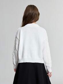 Ontre Tween Girl Bow Decor Crew Neck Sweater - White - View 2
