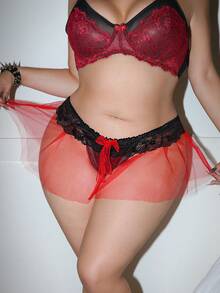 AltCore 大码女士性感蕾丝撞色网纱内裤