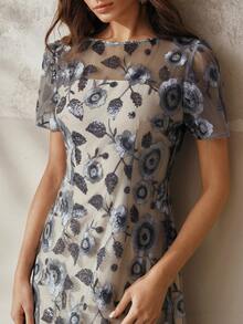 Anewsta Rochie elegantă pentru femei, cu paiete brodate, cu coadă de pește, ocazie formală, petrecere, sărbătoare, luxoasă și grațioasă - Gri deschis - Vizualizare 2