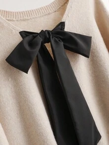 CosyJoli 大码休闲V领蝴蝶结露背宽松套头衫