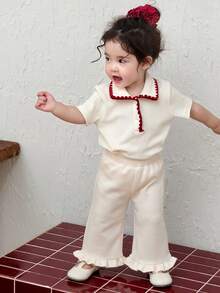 DAZY Toddler Girls' Casual Contrast Color Collar Short Sleeve Top