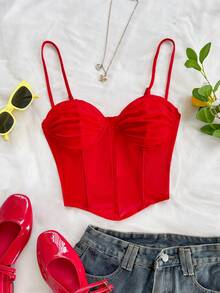 Soleia Áo hai dây lưới họa tiết hoa cổ điển lãng mạn dành cho nữ, thích hợp cho kỳ nghỉ, hẹn hò, tiệc trà chiều, du lịch, lễ hội âm nhạc, phong cách Boho, mùa xuân/hè. - Đỏ - Xem 3