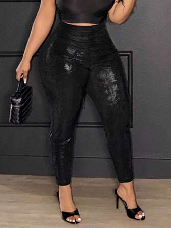 Slaydiva 大码女式高腰黑色紧身打底裤