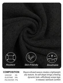 Dewbera 女士宽腰带抽绳口袋运动瑜伽健身户外宽松裤 - 黑色 - 查看 8