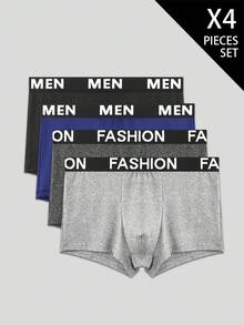 Manfinity Underwear&Sleepwear Basics 4pcs/Set Men's Letter Waistband Casual Comfortable Boxer Briefs - Multicolor - View 1