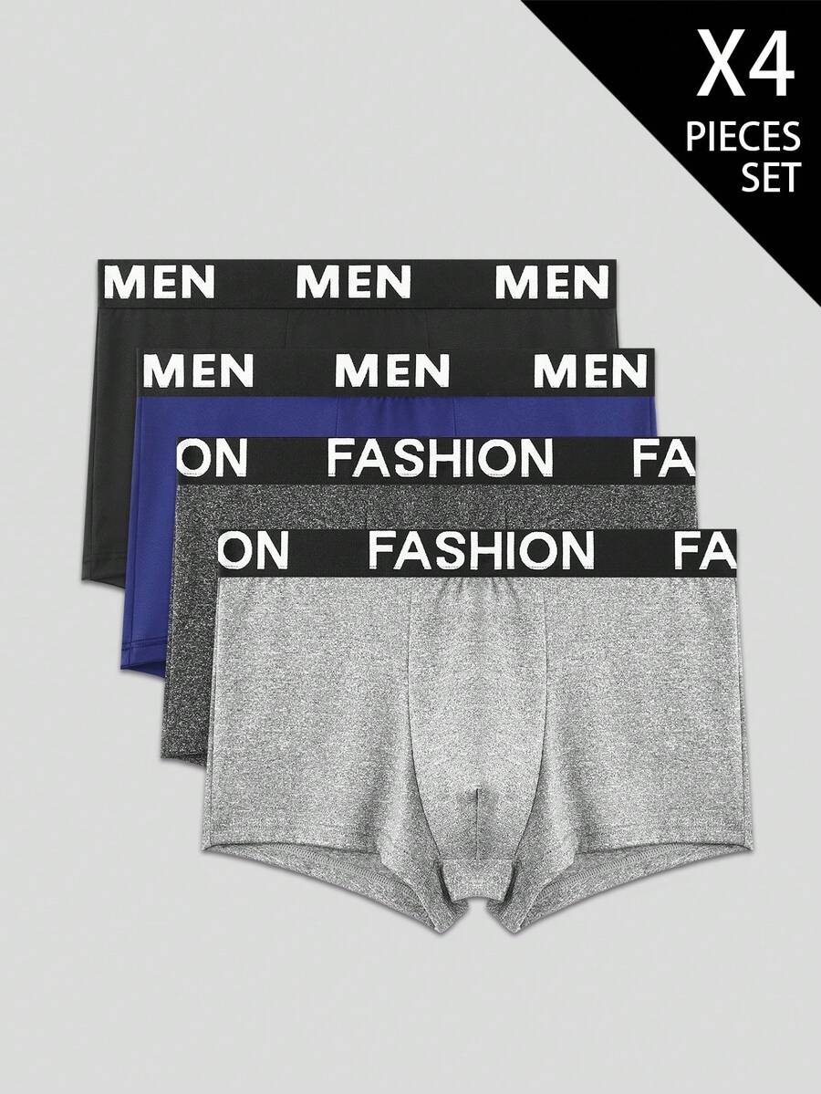 Manfinity Underwear&Sleepwear Basics 4pcs/Set Men's Letter Waistband Casual Comfortable Boxer Briefs - Multicolor - View 1