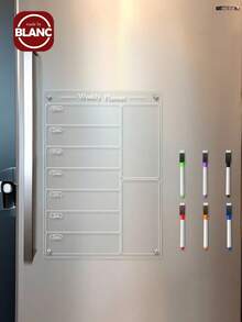 1pc 3D Acrylic Desk Planner With White Board & Magnetic Refrigerator Sticker, Durable Dry Erase Weekly Meal Plan Board With 6 White Board Pens Gifts Birthday Graduation Home Decor Back To School Room Decor School Supplies - White - View 1