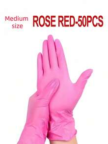 100PCS Powder Free Disposable Rose Red Nitrile Gloves For Kitchen Bathroom Bedroom Hair Salon Tattoo Studio Multi Purpose Use - Hot Pink - View 9