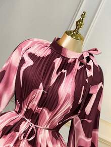 SHEIN Clasi 大码女式印花插肩袖褶皱优雅连衣裙 - 彩色 - 查看 4