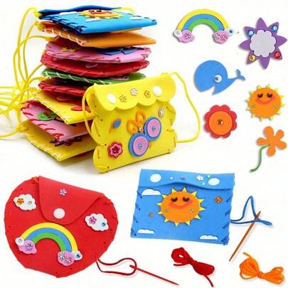 6pcs/12pcs Sewing Craft Kits For Kids, Cute Non-Woven Fabric Purses For Girls, Cartoon Animal Crossbody Bag, Handmade, All-Season Use, Party Favor Kits|Playful Accessory| Fabric, Fun Home Activities