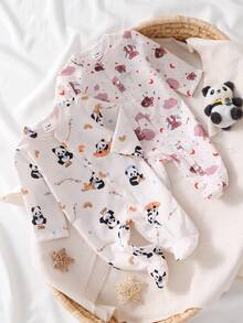 Newborn Baby Pajamas-2 Piece Pajama Footed Romper Set Panda Print Pink Cloud Print Round Neck Long Sleeve Zip Front Full Length All Season 2026 Holiday Must Have Soft Lightweight Cozy Easy Care Nightwear Nursery Gift Cute Playtime