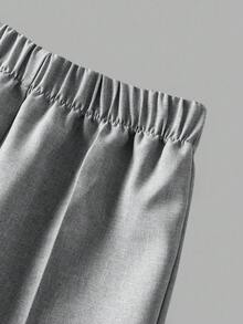 3 件套年轻男孩绅士装：卡其色背心、松紧腰裤、领结和长袖衬衫套装，春夏 - 淺灰色 - 查看 12