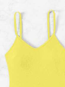 SHEIN X Sofía Suescun Swim SXY 女士纯色吊带镂空修身连体泳衣，夏季沙滩 - 黃色 - 查看 5