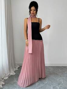 SHEIN Elenzya 无袖撞色A字优雅浪漫精致连衣裙，适合女士，情人节 - 彩色 - 查看 6