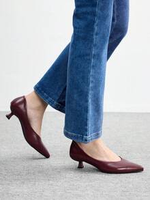 CUCCOO BIZCHIC Bombas de tacón bajo de punta fina, clásicas y sencillas, para uso diario, trabajo y fiestas - Rosa Roja - Ver 3