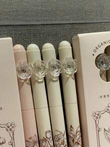 4支/盒黑色旋转笔，INS风格，超值ST笔头，黑色花卉梦幻图案，速干作业笔，返校必备 - 彩色 - 查看 4