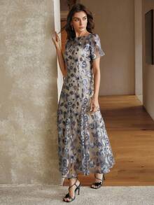 Anewsta Rochie elegantă pentru femei, cu paiete brodate, cu coadă de pește, ocazie formală, petrecere, sărbătoare, luxoasă și grațioasă - Gri deschis - Vizualizare 7
