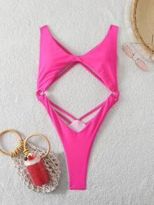 Swim SXY Women's Solid Color Sexy High Cut Backless One-Piece Swimsuit