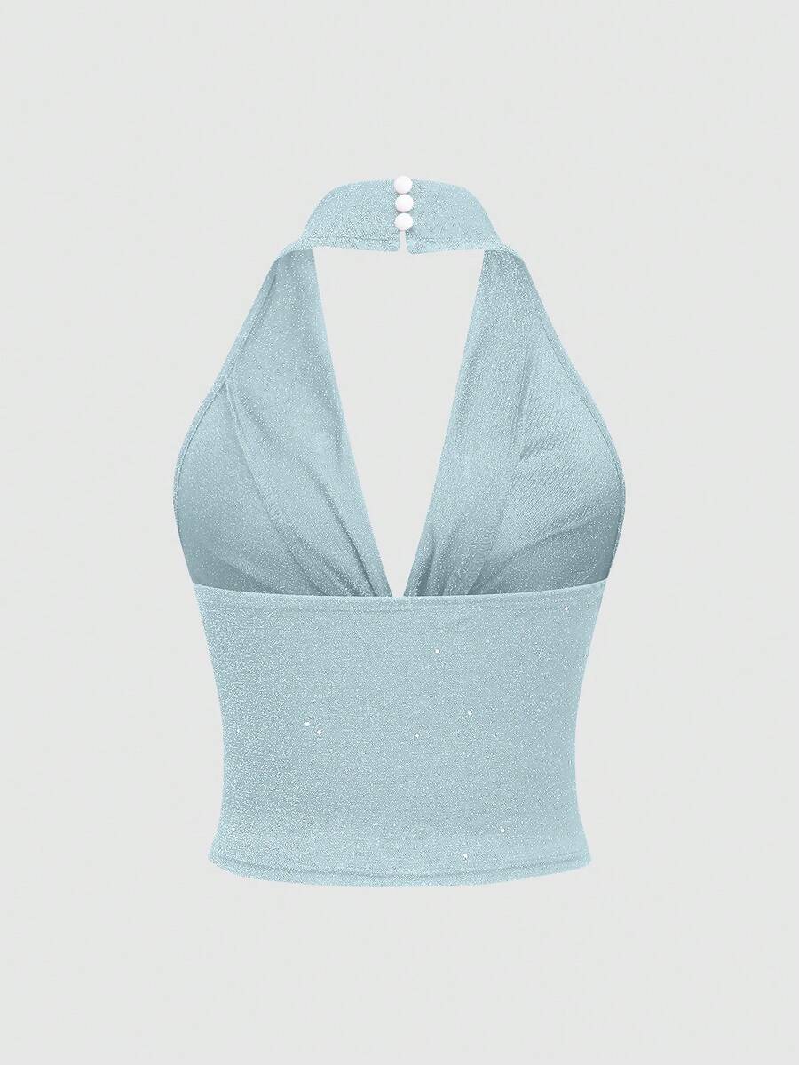 Sweetra Petite Top camisola curto para mulher em malha metálica com lantejoulas 2