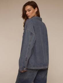 ATUI Studio 女士铆钉纽扣长袖牛仔衬衫 - 藍色 - 查看 3