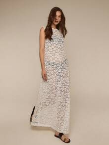 ATUI Studio New Sleeveless Lace Dress, Ombre Floral Sheer Elegant Long Dress, Vacation & Everyday Chic Fairy Style - White - View 3