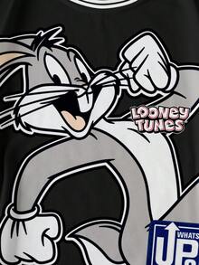 LOONEY TUNES X SHEIN Men's Casual Everyday Commute Fashion Street Funny Cartoon Rabbit & Letter Print Contrast Striped Trim Dropped Shoulder Loose Fit Crew Neck Sweatshirt, Spring/Autumn - White - View 7