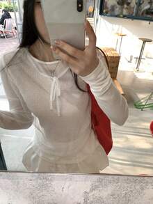 DAZY 女士纯色圆领长袖+蕾丝短袖休闲两件套 春季 - 白色 - 查看 7