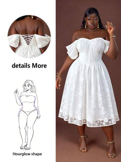 CurvyTilda Vestido largo elegante de estilo palaciego con diseño de hombros descubiertos, espalda descubierta y lazo, talla grande