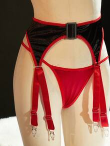 SpicyHot Red & Black Extremely Sexy Holiday Party Lingerie Set, Christmas - black red - View 4