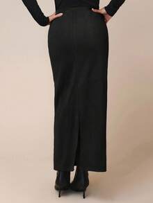 COSMINA Falda de unicolor versátil y de moda para mujer - Negro - Ver 2