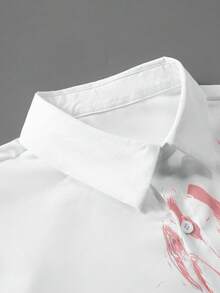 Manfinity Roughcore 男士撞色印花翻领单排扣休闲百搭通勤长袖衬衫 男士图案衬衫 男士衬衫 男士玫瑰图案衬衫 - 粉色 - 查看 4