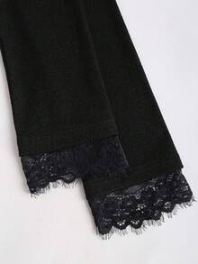 Sweetra 性感蕾丝拼接不对称肩部修身套头衫，不对称下摆，时尚设计，适合女士，秋冬季穿着。 - 黑色 - 查看 4