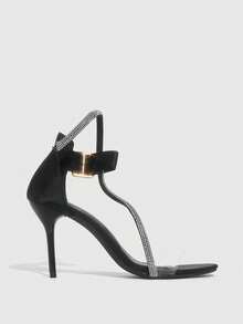 CUCCOO SZL Women's Rhinestone Decor Fashion Buckle Design Elegant High Heel Sandals For Christmas - Black - View 2