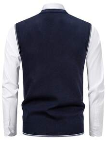 Manfinity Mode 男士春秋季提花针织毛衣背心 - 藏蓝色 - 查看 2