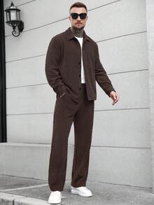 Manfinity CasualCool Men's Casual Front Button Long Sleeve Shirt And Pants Set, Autumn/Winter