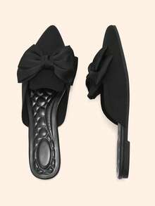 CUCCOO BASICS Women's Casual Low Vamp Bowknot Floral Striped Backless Spring Breathable Flat Shoes, Black - Black - View 4