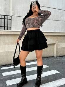 SHEIN EZwear 大码女式纯色百褶裙，休闲日常穿着