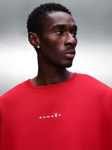 PLAYBOY X SUMWON Classic Oversized Long Sleeve Crew Neck Sweatshirt With Bold Back Logo Print And Small Chest Branding Winter Fall Casual - Red - View 4