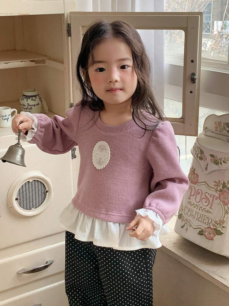 Toddler Girls' Korean Style Round Neck Casual Color Block Long Sleeve Sweatshirt