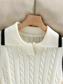 Girls' Sleeveless Twist Rope A-Line Knitted Dress, Holiday Vacation Casual Style, Ivory, Christmas, School, Daily Versatile Knitted Dress White Knitted Dress Cable Knit Dress - White - View 3