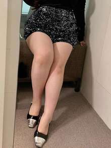 Dazy Plus Plus Size Elastic Waist Loose Sequin Shorts, All Season New Years Women Carnival - Black - View 5